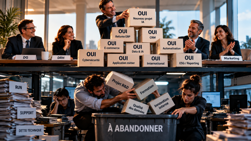 Illustration sur la surcharge des projets et le renoncement dans la gouvernance d’entreprise