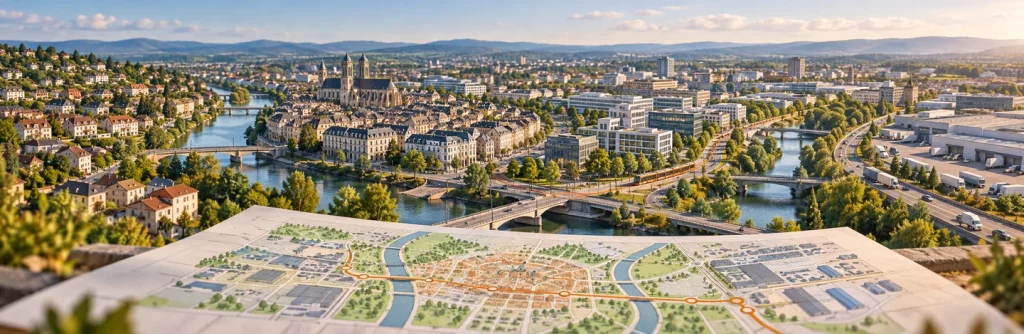 Une carte et les connexions entre quartiers d’une ville illustrent la cohérence du système d’information.